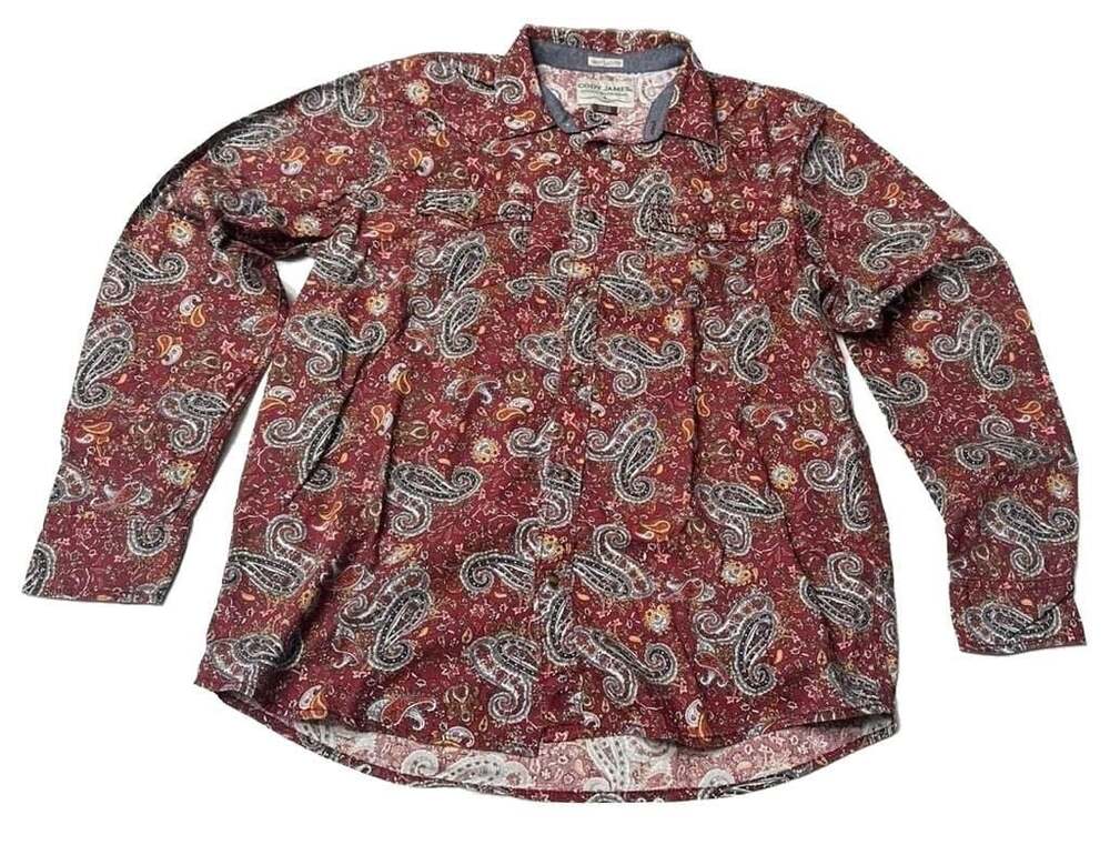 Cody James Men's Burgundy Large Paisley Print Long Sleeve Western Shirt